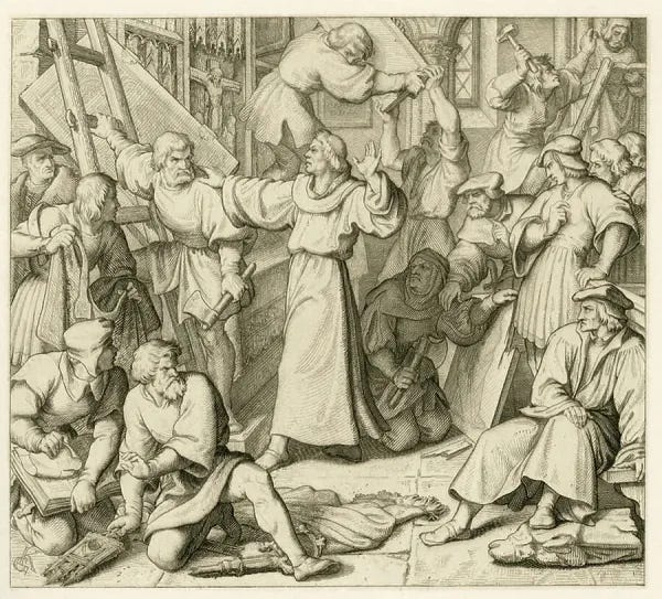  : Martin Luther against Iconoclasm Print, 1850s Engraving