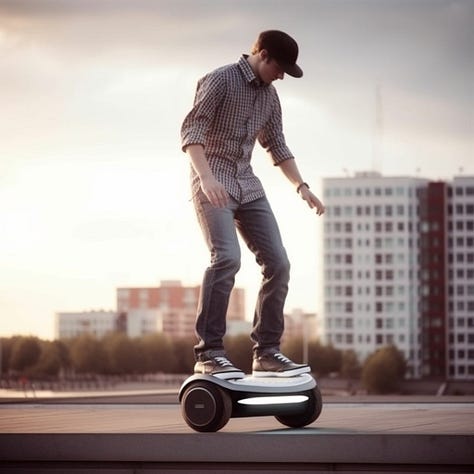 Midjourney V5 results for "forest hut," "hamster photo," and "hoverboard"