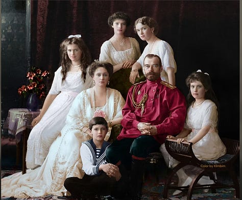 Nicholas II, Alexandra Feodorovna, Olga, Tatiana, Maria, Anastasia, Alexei; the Romonov Family; Romonovs in exile