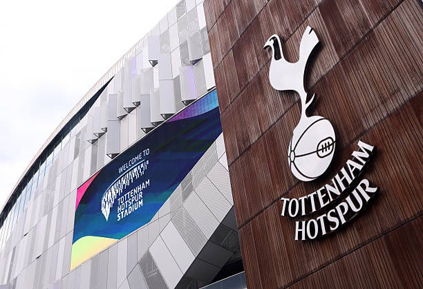 Detailed view of the Tottenham Hotspur club badge outside the stadium ahead of the UEFA Europa League 2024/25 Quarter Final Second Leg match between...