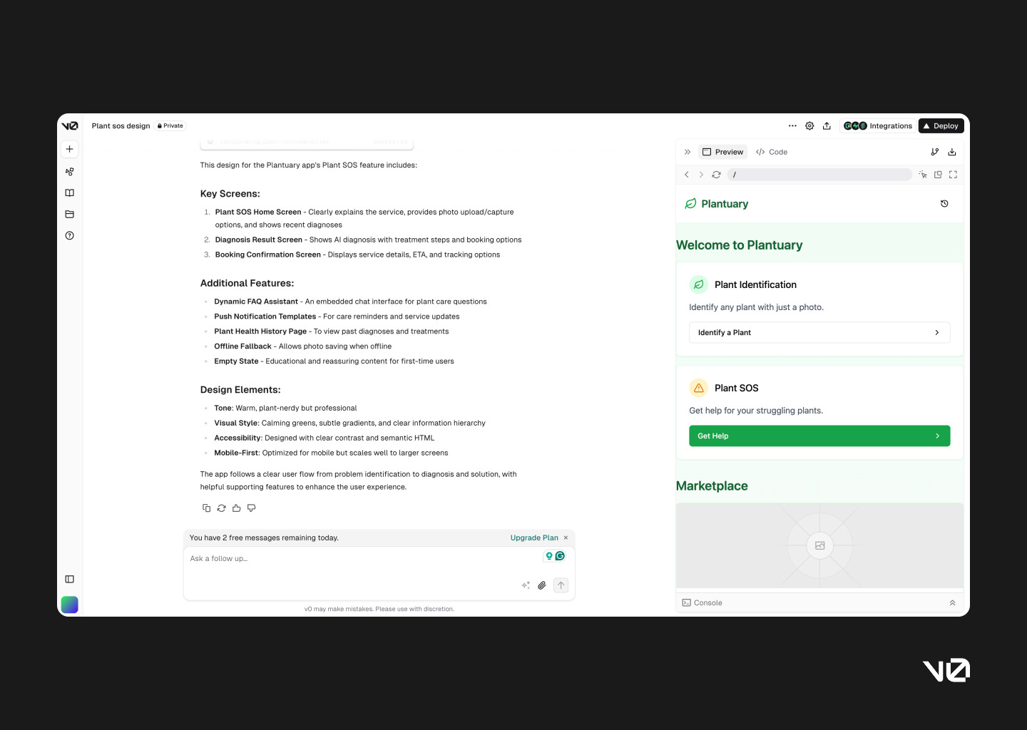 v0 AI chat agent gives back a summary of the build, allowing you to cross-check it with your prompt for accuracy. v0 AI chat agent gives back a summary of the build, allowing you to cross-check it with your prompt for accuracy.
