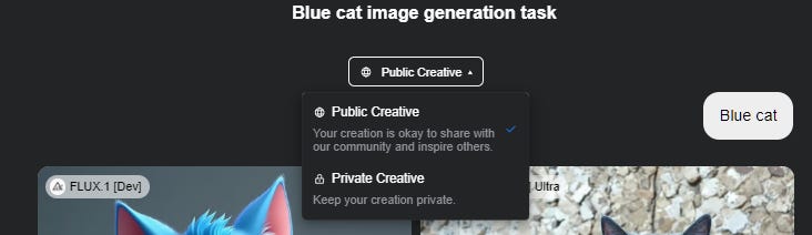 "Public" vs "Private" Creative in Genspark toggle "Public" vs "Private" Creative in Genspark toggle