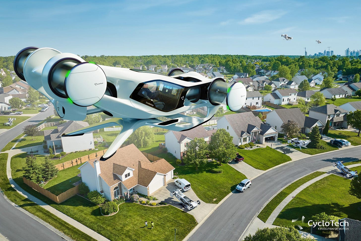 Designed for an entirely theoretical future in which everyone's allowed to do vertical takeoff and landing from their driveways