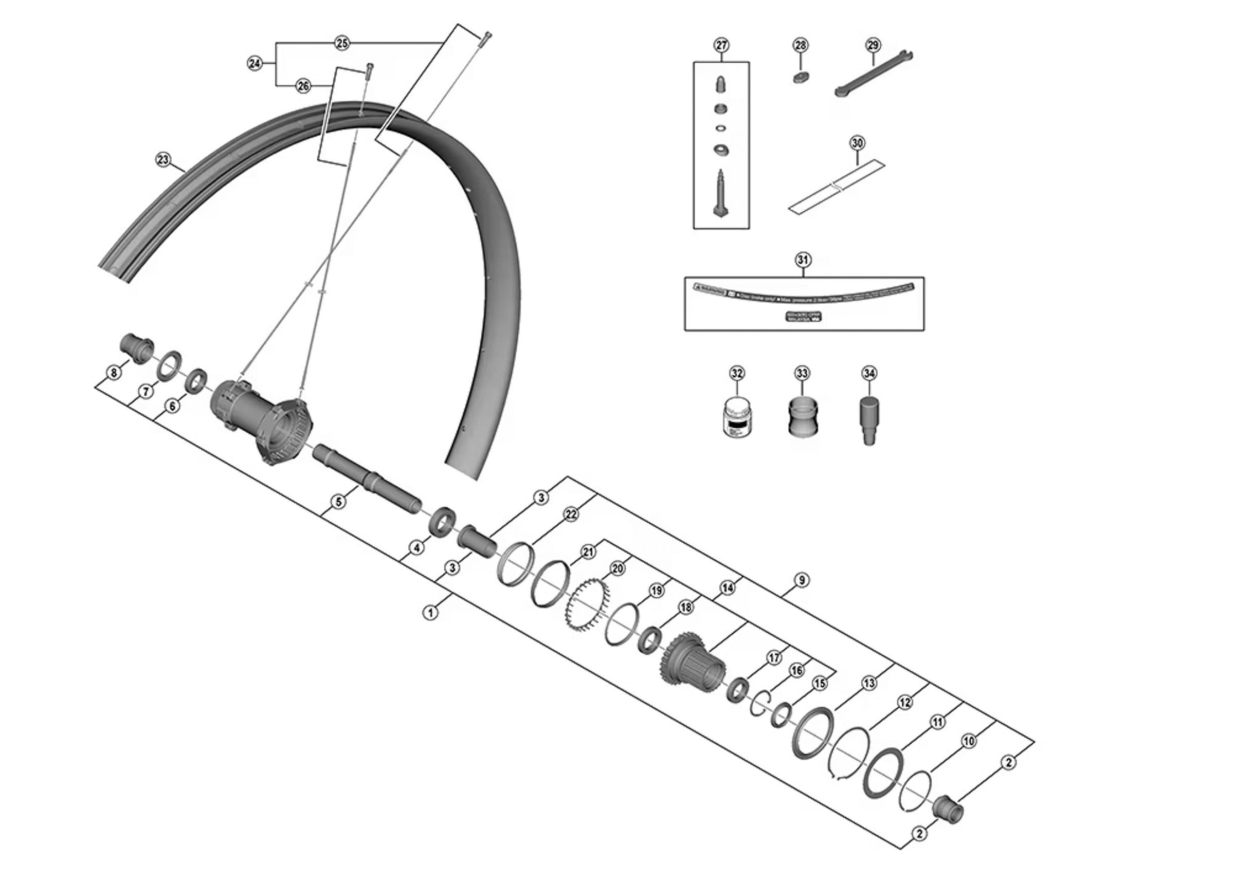 Shimano XTR WH-M9200 wheelset exploded diagram