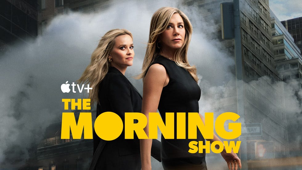 Reese Witherspoon and Jennifer Aniston in “The Morning Show” key art
