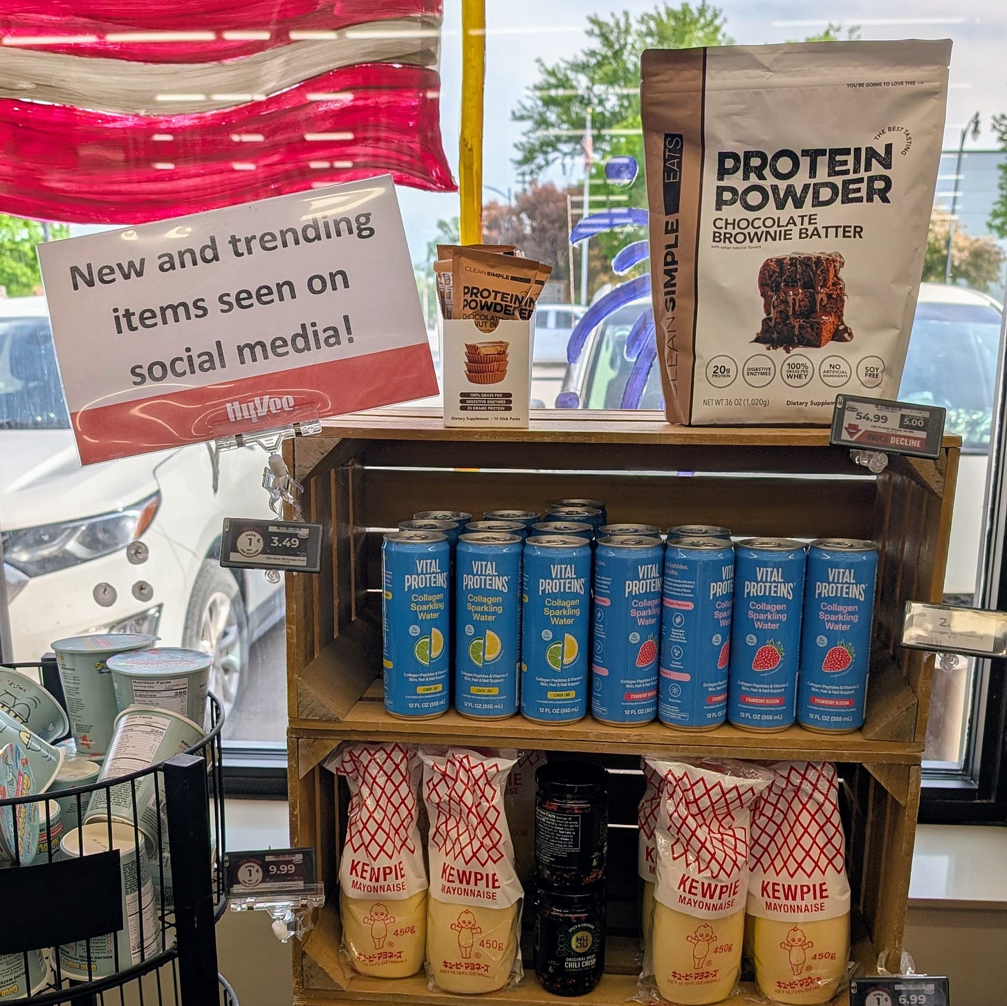 "Seen on social media" section at the grocery store, with protein and collagen powders.