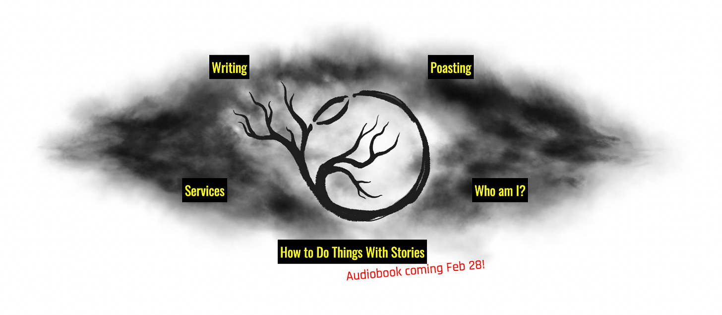 Main page of mattiasinspace.com. Writing. Poasting. Services. Who am I? How to Do Things With Stories—Audiobook coming Feb 28!