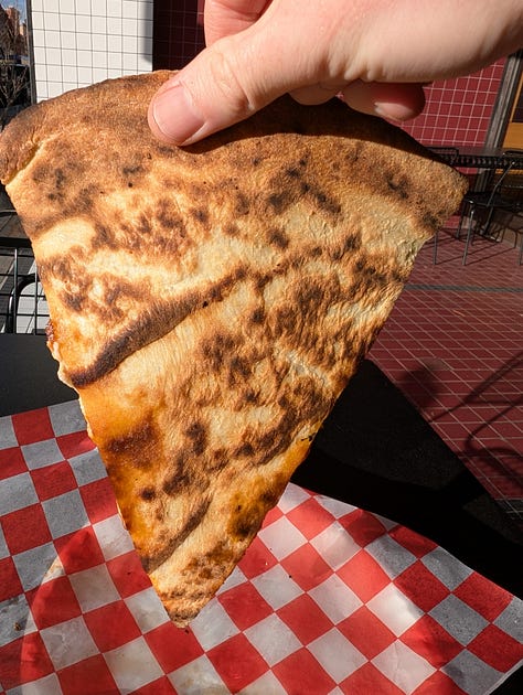 Top, bottom, side of pizza