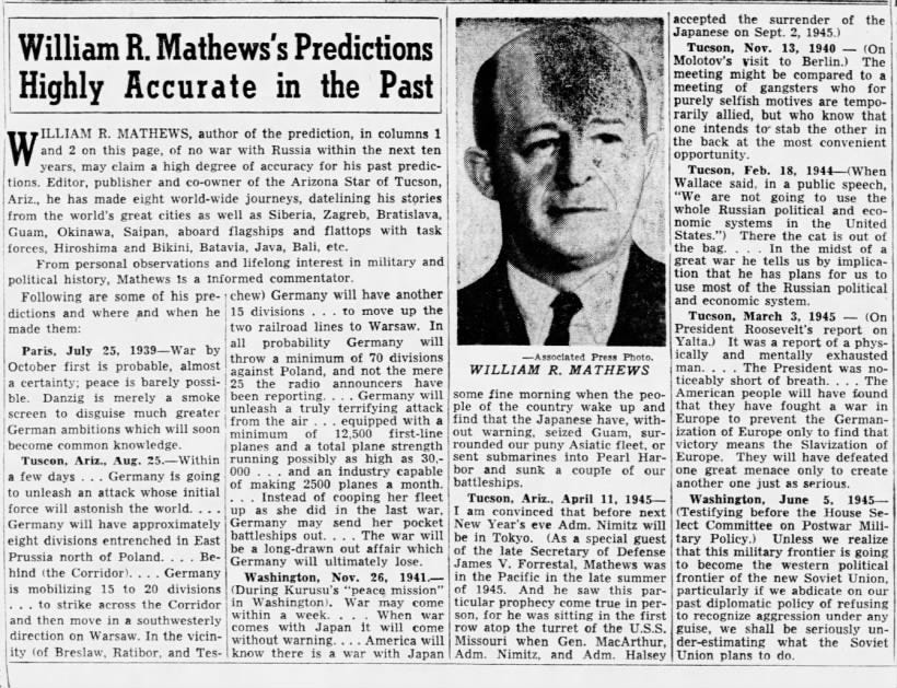 William R. Mathew Predictions 