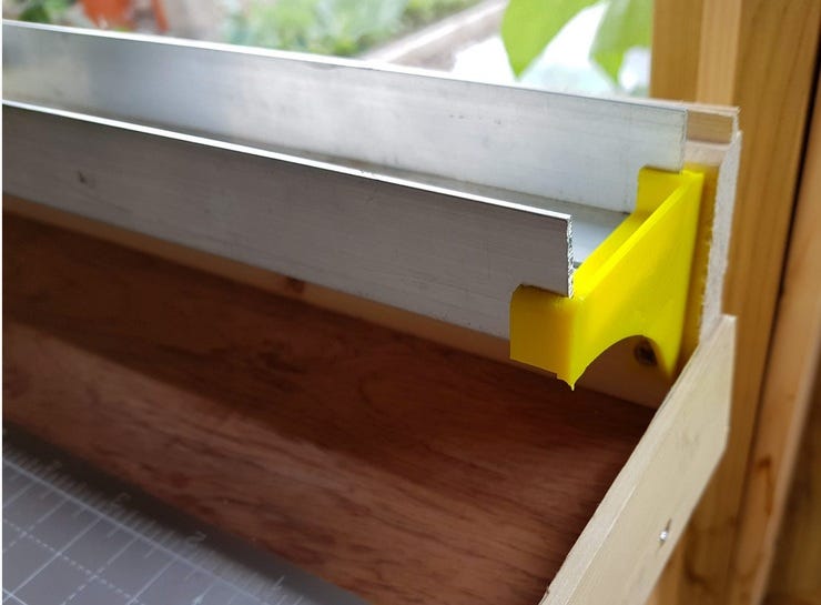 Brackets for custom-length metal shelving.