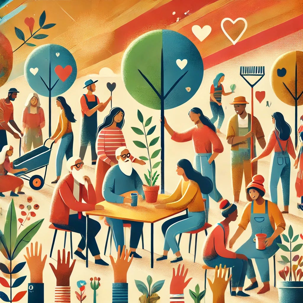 People working together in a diverse, collaborative community.