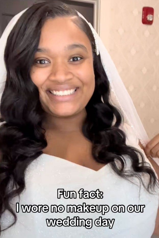 Bride goes makeup-free for wedding day — and