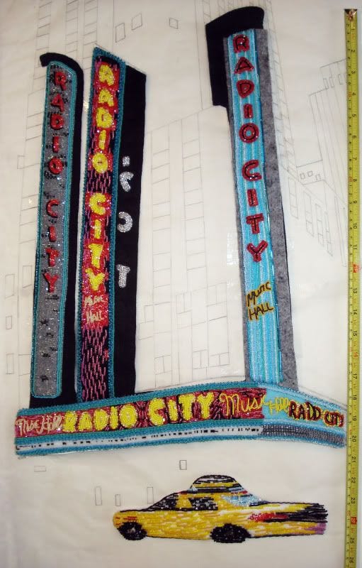 beaded Radio City Music Hall NYC street scene bead embroidery painting beaded Radio City Music Hall NYC street scene bead embroidery painting