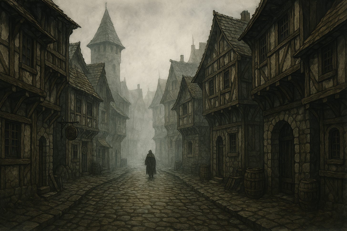create a picture of the streets of Fogor Isle in the Grand Duchy of Karameikos setting create a picture of the streets of Fogor Isle in the Grand Duchy of Karameikos setting