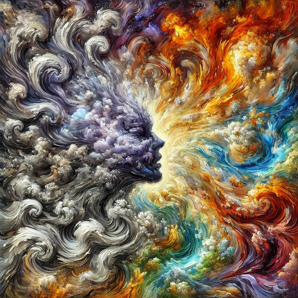 A symbolic and abstract impressionist oil painting, square format, using rich and vibrant colours to explore the theme of toxic burden and healing. The lower left shows chaotic swirls of metallic silver, grey, and black, suggesting a dense, heavy presence—symbolic of internal toxicity and imbalance. Human-like forms appear trapped within this mass, partially dissolved or fragmented. From the centre, a dramatic shift occurs: radiant light in warm golds, bright aquamarine, and deep crimson bursts outward in sweeping, energetic brushstrokes. These strokes represent a cleansing or purging force—symbolising release, renewal, and transformation. The top right glows with layered colours—emerald green, vibrant orange, and soft white—suggesting clarity, calm, and restored equilibrium. The entire image uses dynamic textures and bold movement to evoke the emotional and physiological transformation associated with deep detoxification and internal cleansing. A symbolic and abstract impressionist oil painting, square format, using rich and vibrant colours to explore the theme of toxic burden and healing. The lower left shows chaotic swirls of metallic silver, grey, and black, suggesting a dense, heavy presence—symbolic of internal toxicity and imbalance. Human-like forms appear trapped within this mass, partially dissolved or fragmented. From the centre, a dramatic shift occurs: radiant light in warm golds, bright aquamarine, and deep crimson bursts outward in sweeping, energetic brushstrokes. These strokes represent a cleansing or purging force—symbolising release, renewal, and transformation. The top right glows with layered colours—emerald green, vibrant orange, and soft white—suggesting clarity, calm, and restored equilibrium. The entire image uses dynamic textures and bold movement to evoke the emotional and physiological transformation associated with deep detoxification and internal cleansing.