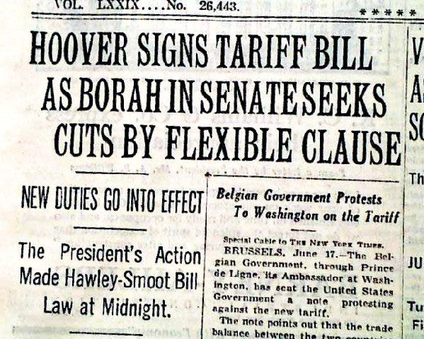 West Wing Report (Edited by Paul Brandus) on X: "This Day, 1930: Ignoring  the advice of many economists, Herbert Hoover agreed to raise trade  tariffs. The president hoped that signing the Smoot-Hawley