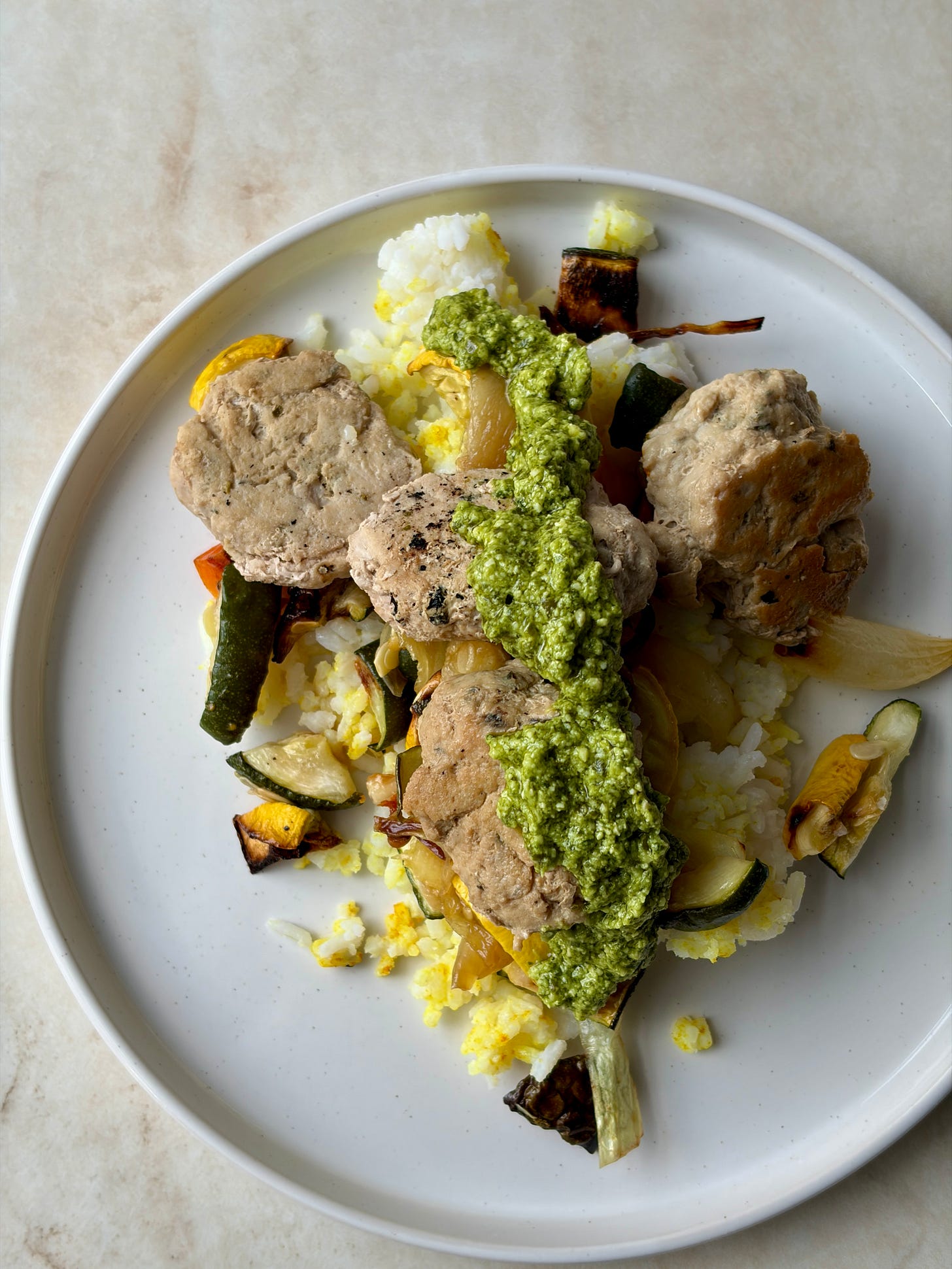 Mediterranean turkey meatball bowls with kale basil pesto Mediterranean turkey meatball bowls with kale basil pesto