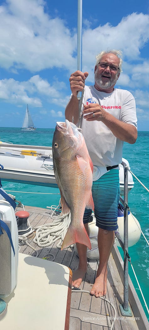 Mutton Snapper are plentiful in the Bahamas, Wing and Wing Sail configuration, and the biggest one we have ever seen! 
