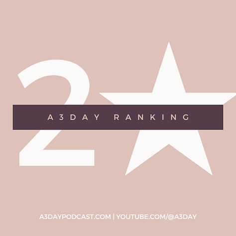 Five images of A3Day Podcast's ranking with a number and a single white star