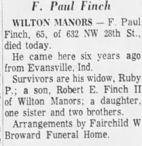 Obituary for F. Paul Finch
