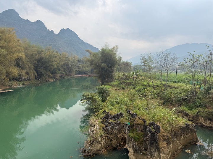 mountains, rivers, and fields