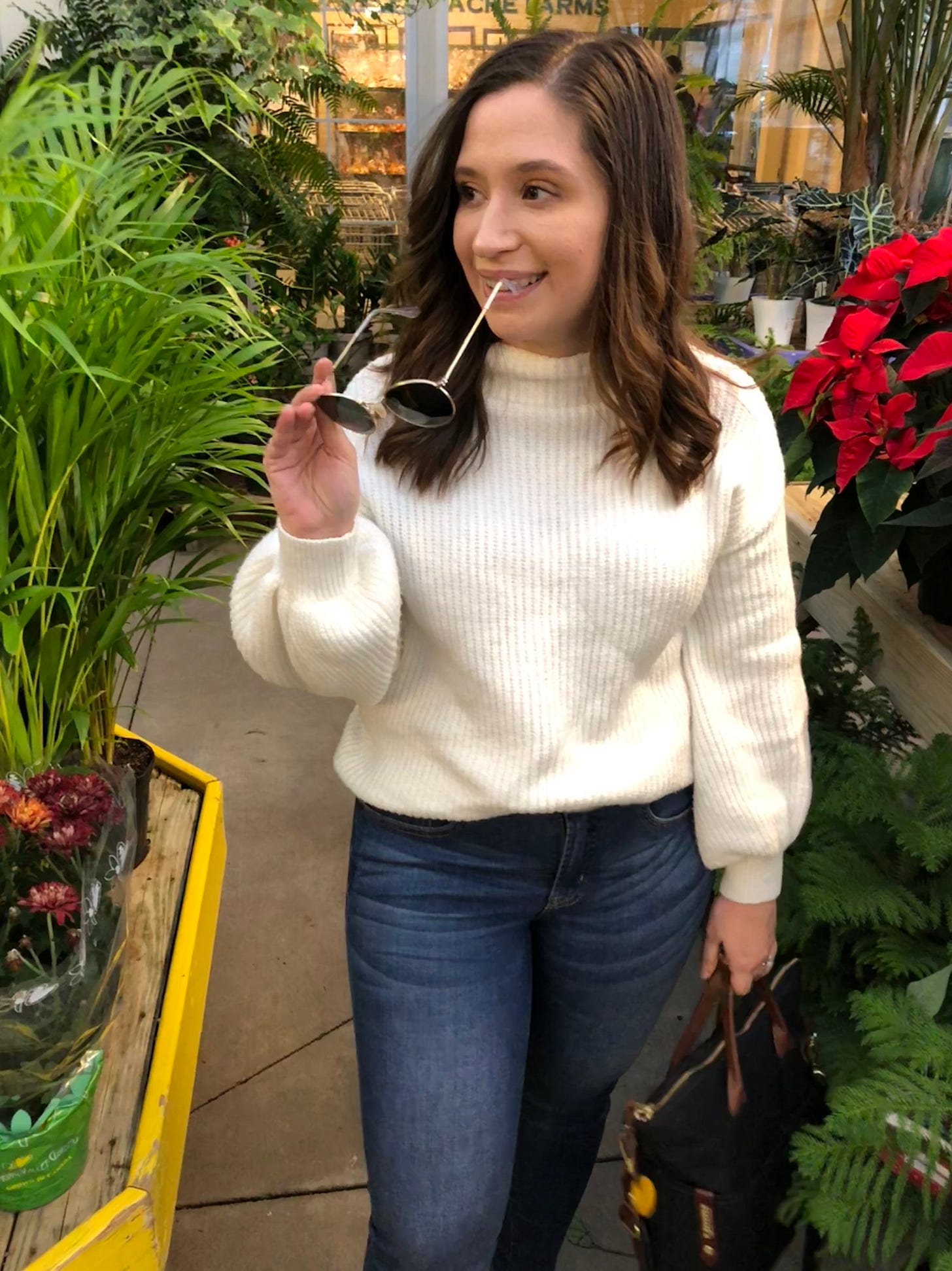 How to Style Statement Sleeves, Cream sweater outfit, r riveter otto outfit, blogger outfits