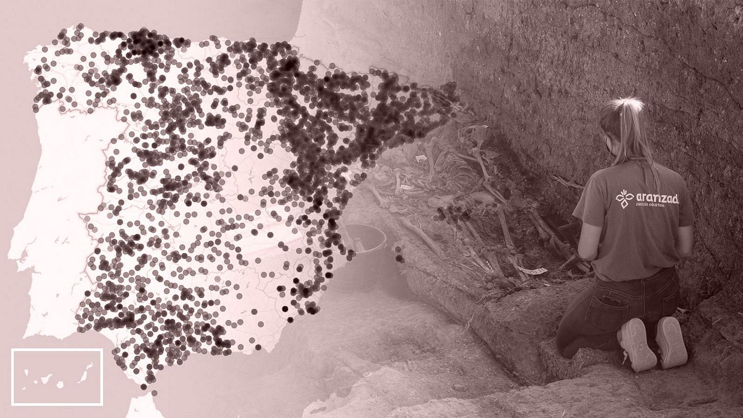 Mapa de fosas sobre imagen de la exhumación de Pico Reja, en Sevilla Mapa de fosas sobre imagen de la exhumación de Pico Reja, en Sevilla