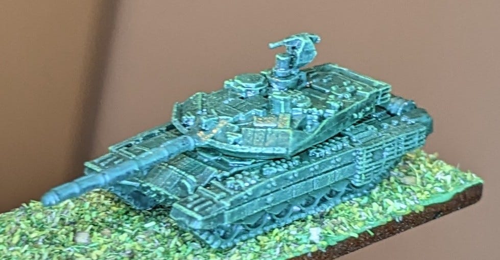 A 6 mm scale model of a T-90M russian tank
