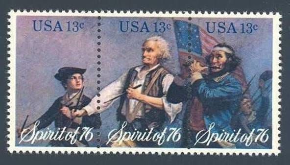 Amazon.com: Strip of 3 collectible USA Bicentennial Stamps: Spirit of '76 by Archibald Willard, Scott #s 1629-31 : Toys & Games