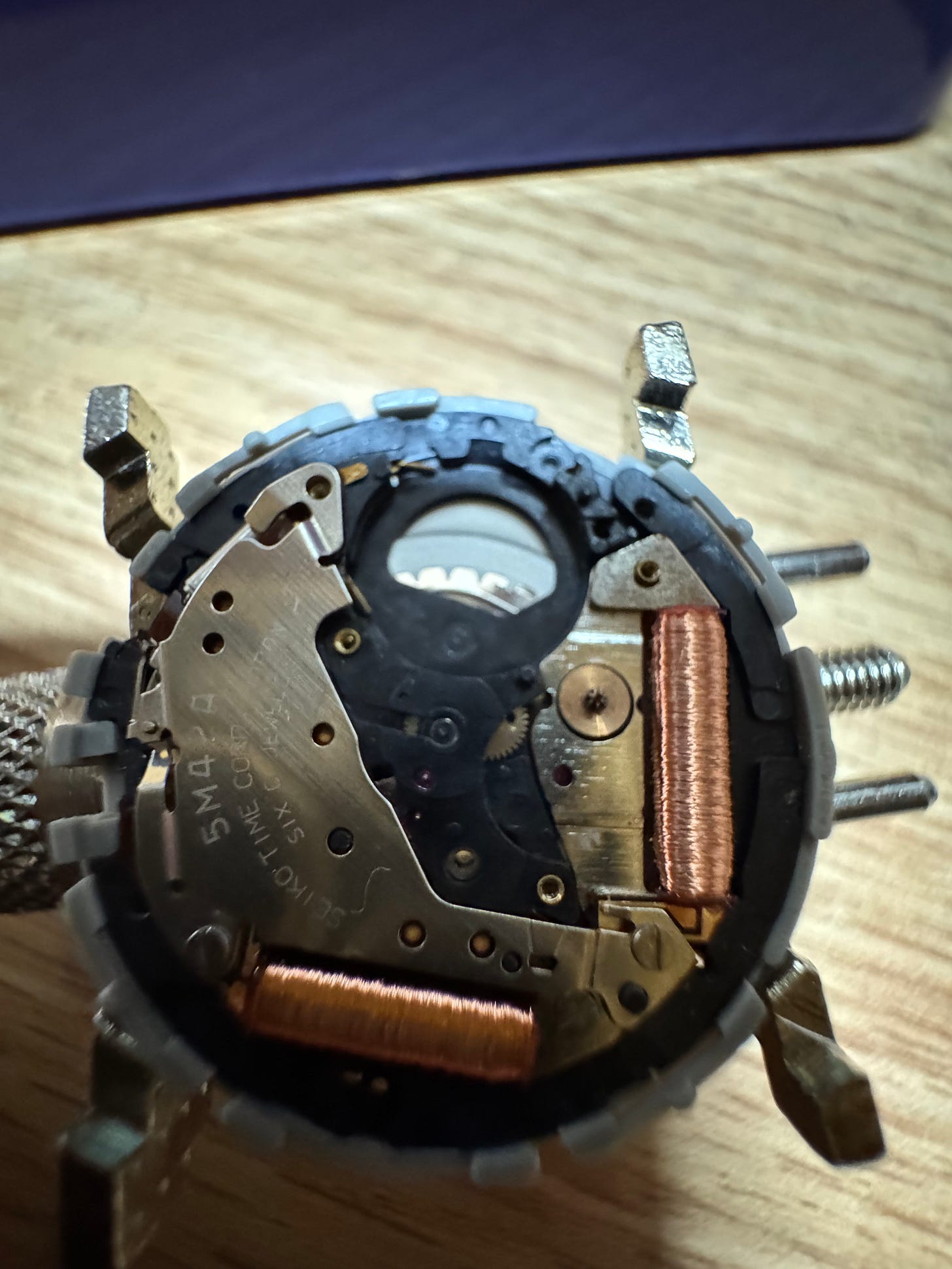 A photograph of the Seiko Kinetic caliber 5M42A, found in a vintage Seiko Kinetic watch