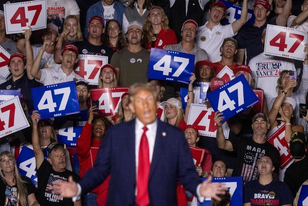 Trump speaks at a campaign rally at the Georgia Institute of Technology.