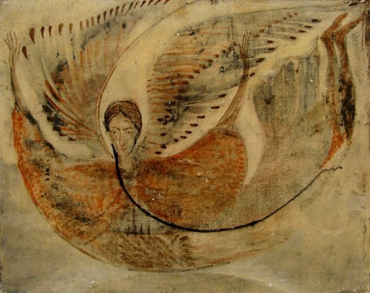 This may contain: an artistic painting on the side of a wall with a woman holding a bird in her hand