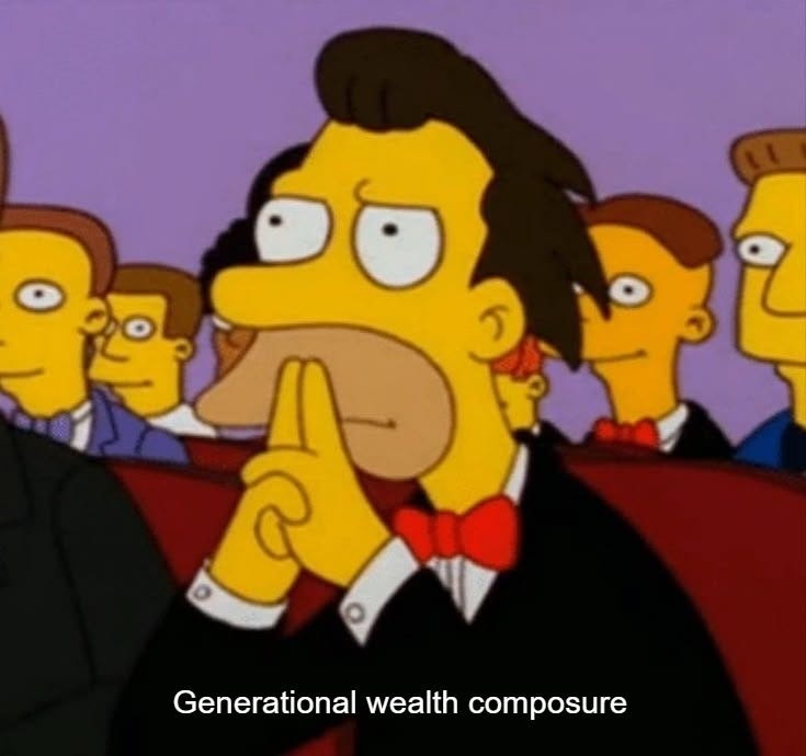 This may contain: the simpsons is making an obscene gesture in front of other people wearing tuxedos