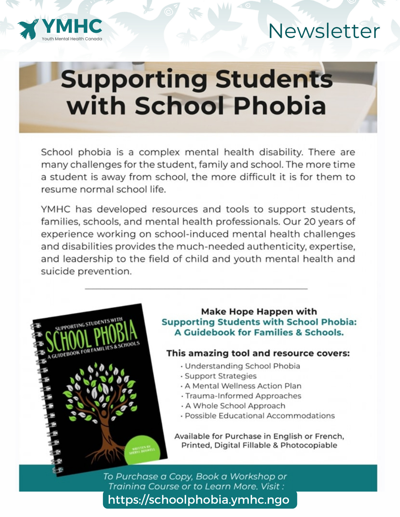 YMHC's guidebook "Supporting Students with School Phobia" addresses a complex mental health challenge that impacts students, families, and schools. Drawing from 20 years of experience, the resource offers comprehensive support for school-induced mental health difficulties.  The guidebook, featuring a symbolic tree design, provides critical resources including understanding school phobia, support strategies, a mental wellness action plan, trauma-informed approaches, whole school strategies, and potential educational accommodations. Available in English and French, and offered in print, digital fillable, and photocopiable formats, the resource aims to help students struggling with school attendance.  YMHC emphasizes that prolonged absence makes school re-engagement increasingly difficult. The guidebook is part of their "Make Hope Happen" initiative, designed to provide practical, evidence-based tools for educators, mental health professionals, and families. Interested parties can purchase the guidebook, book a workshop, or access the training course through the dedicated website: https://schoolphobia.ymhc.ngo.
