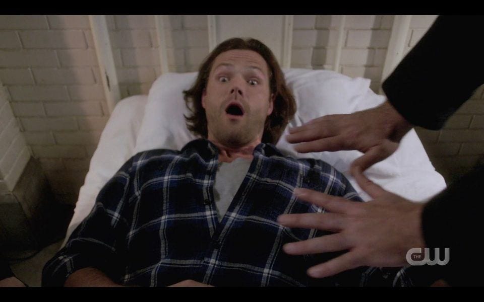Sam Winchester waking up in hospital with gasp SPN 1507 Sam Winchester waking up in hospital with gasp SPN 1507