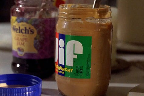 A bizarre scene in 1994’s Wolf in which Jack Nicholson and Michelle Pfeiffer stare at each other and eat peanut butter and jelly sandwiches for minutes on end.