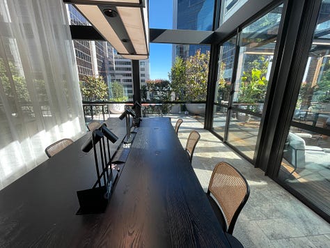Little National Hotel, Sydney, Australia, photos of small room and rooftop work and terrace areas
