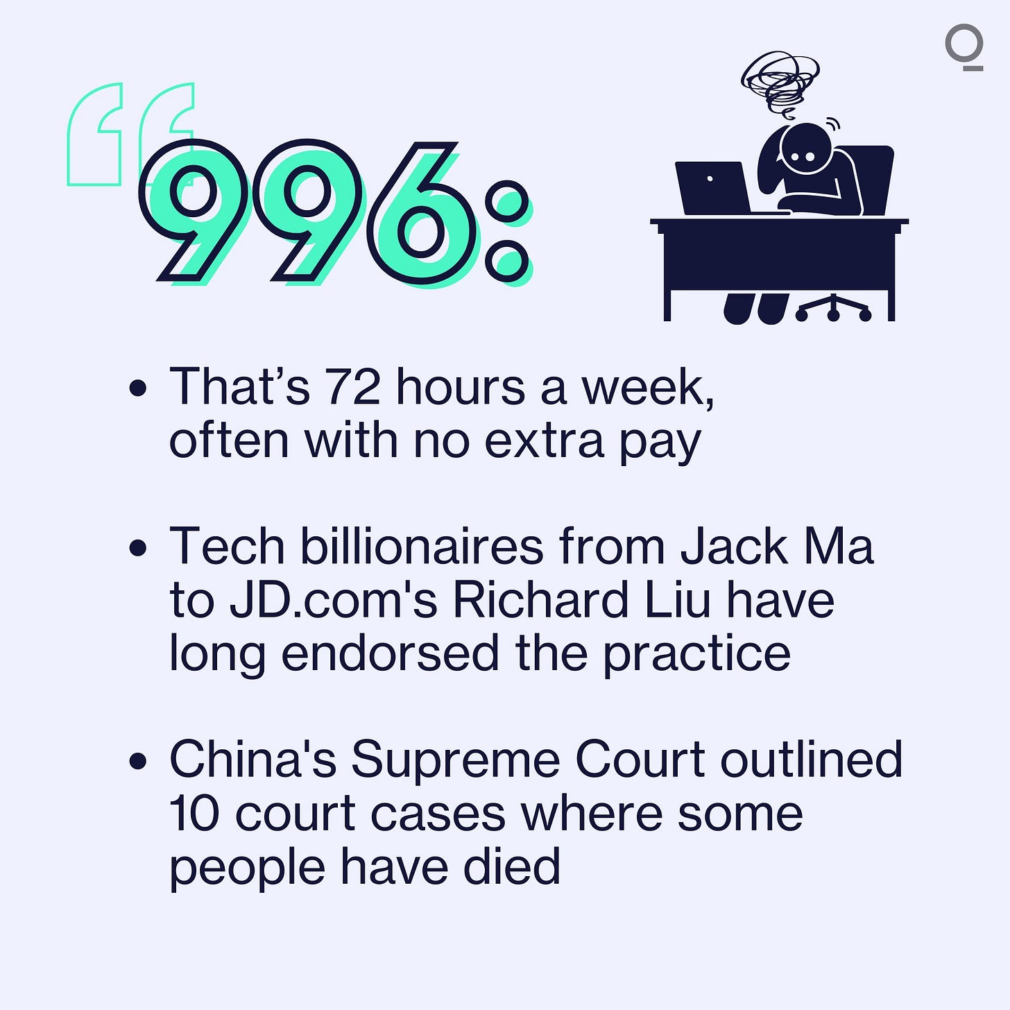 Bloomberg Originals on X: "China's Supreme Court says its excessive "996"  work culture is illegal, citing 10 cases where some people have died  https://t.co/Y67TvJGAGZ https://t.co/7asnTi1zfr" / X
