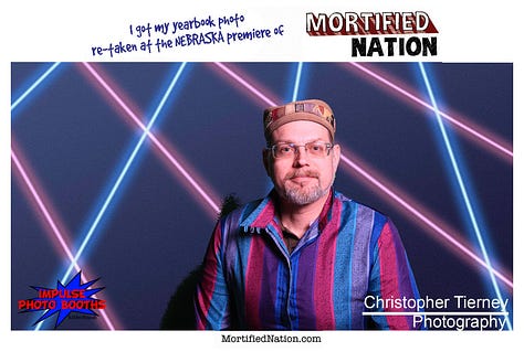 Several images with a laser light background. People wearing 80s hats, scarves, holding Sassy Magazine, or a piccolo, very retro and silly