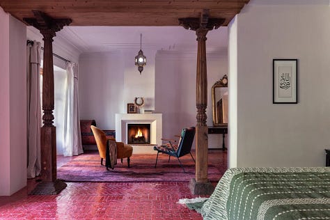 Interior or exterior view of Jnane Rumi boutique hotel, Marrakech Palmeraie. Photography by David Dumon.