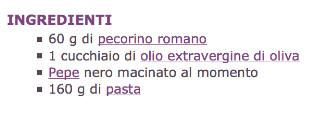 ingredienti pasta cacio
