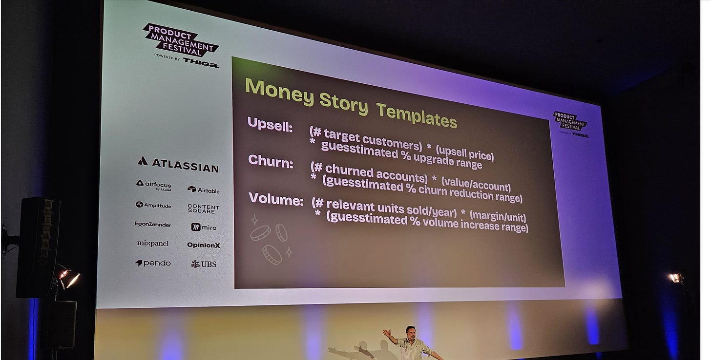 Rich showing money story templates at PMF Zurich