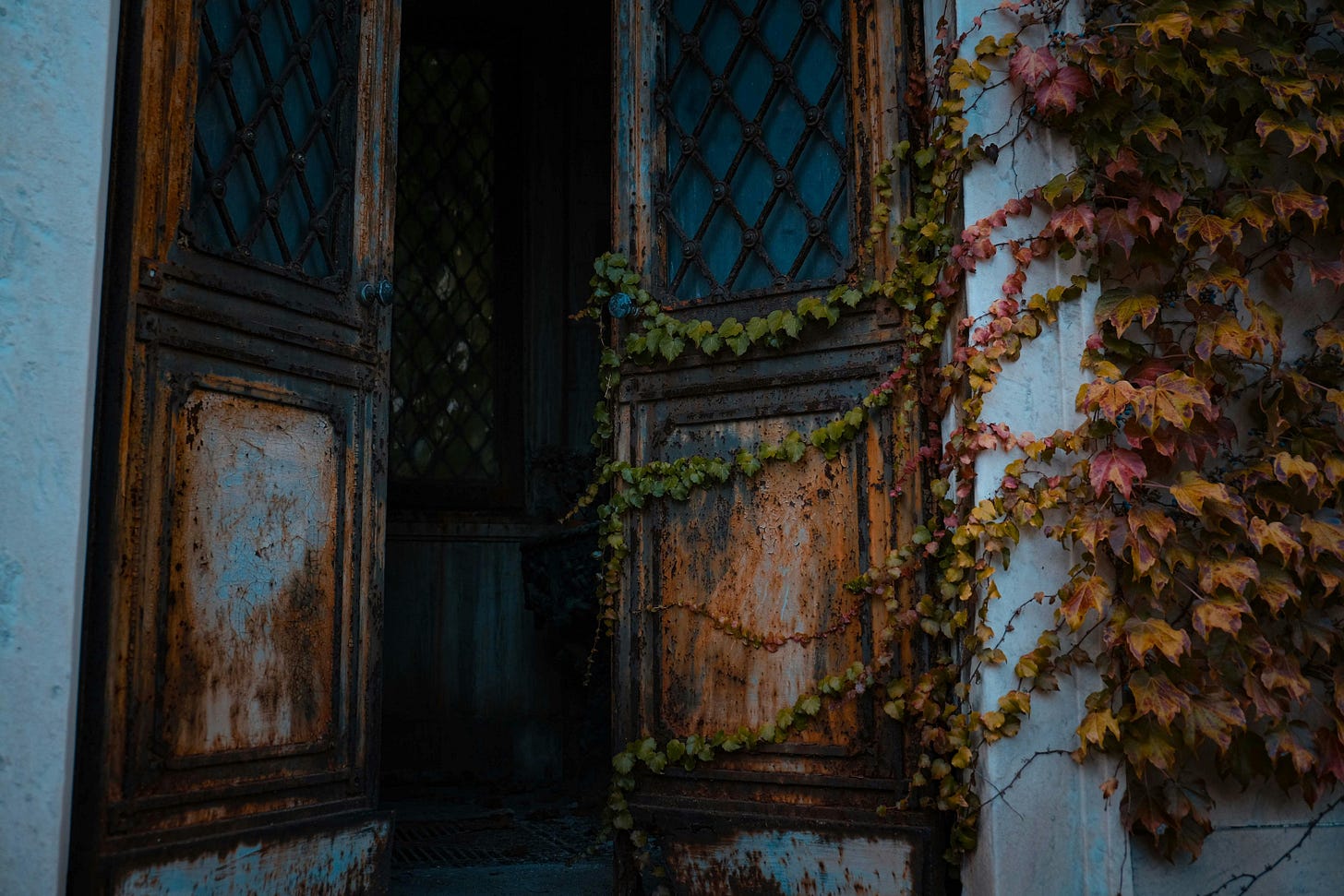 Old shabby entrance with opened rusty door Old shabby entrance with opened rusty door