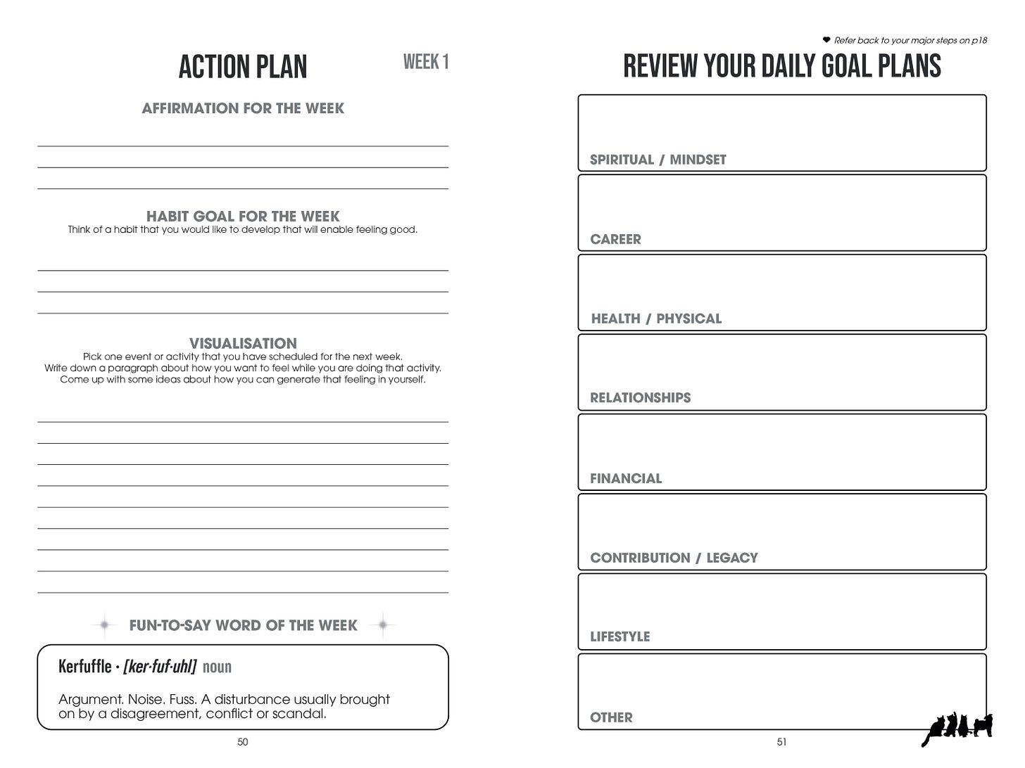 Inside example pages of The Feel Good NOW Journal - Action Plan