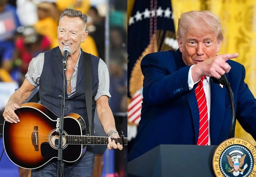 Combo de fotografías de archivo donde aparecen el músico Bruce Springsteen y el presidente de Estados Unidos, Donalds Trump. EFE/ Archivo EFE