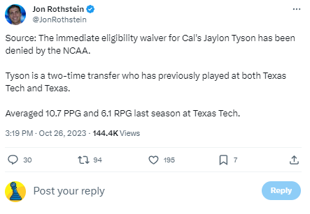 https://twitter.com/JonRothstein/status/1717667238390480915?s=20 https://twitter.com/JonRothstein/status/1717667238390480915?s=20