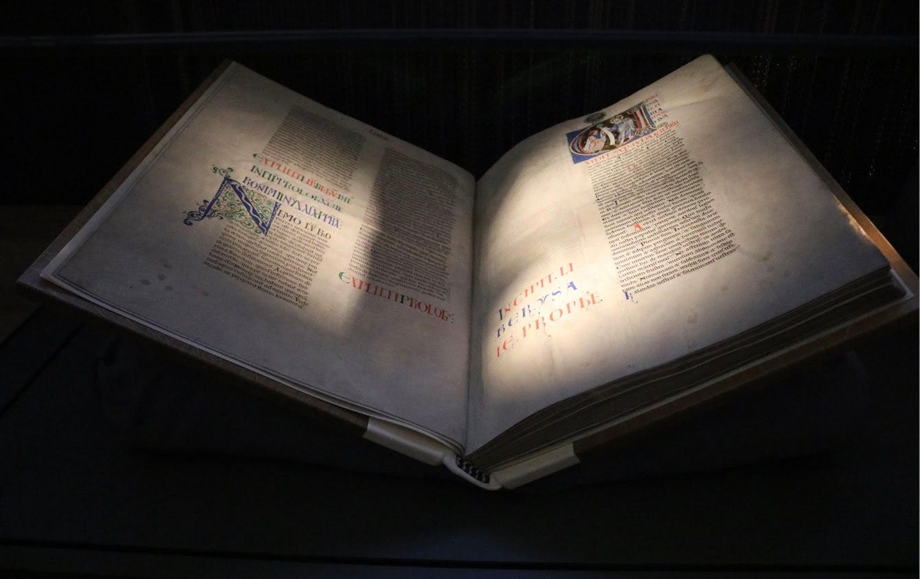 The Winchester Bible, lit by LEDs dimmer than candles