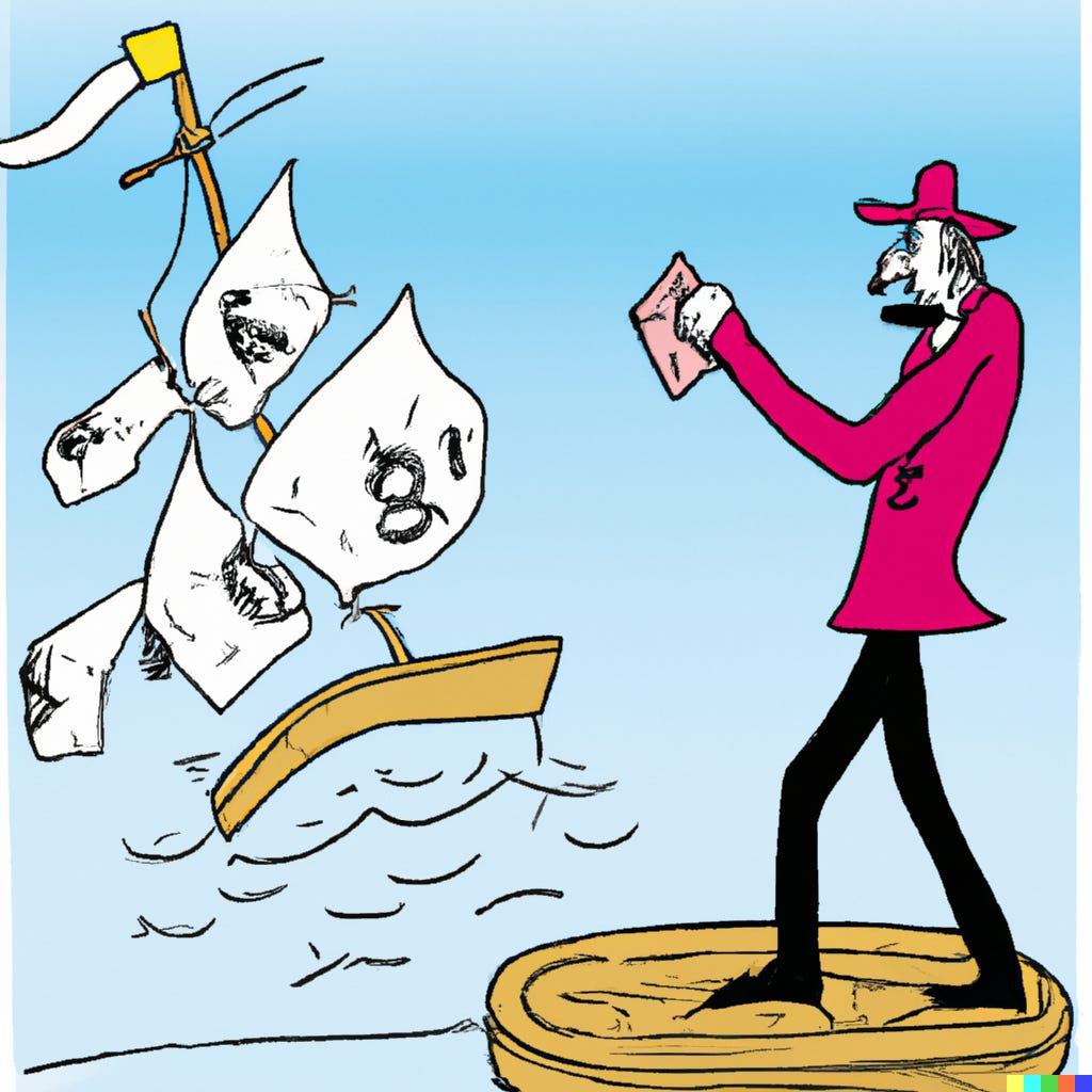 An investor throw money onto a sinking ship.