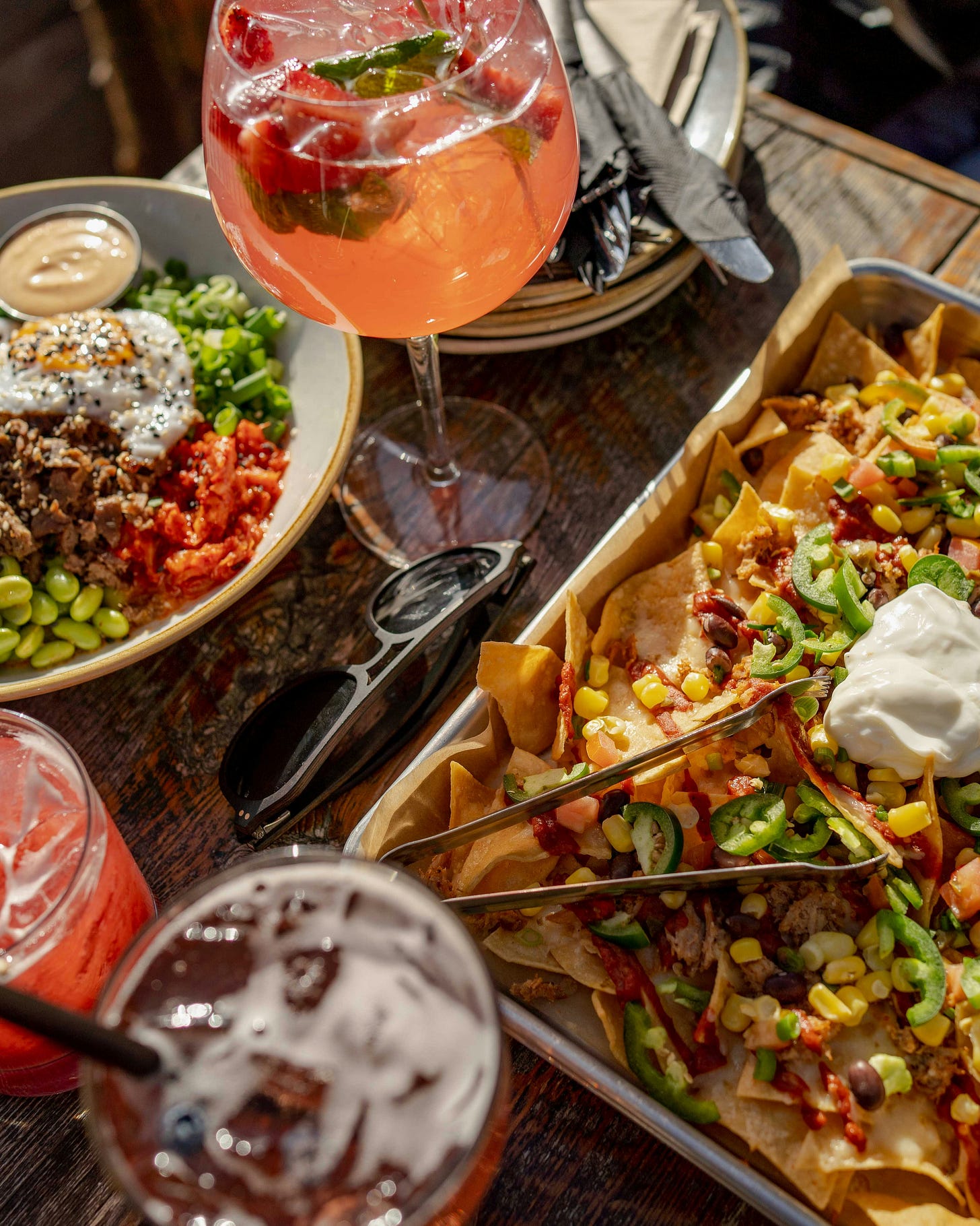 food and drinks on a table