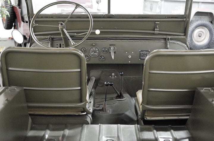 1944 Willys-Overland agri Jeep CJ-2 interior.